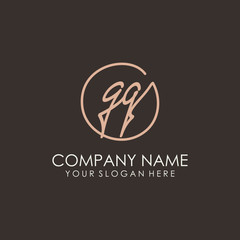 GQ initials signature logo. Handwritten vector logo template connected to a circle. Hand drawn Calligraphy lettering Vector illustration.