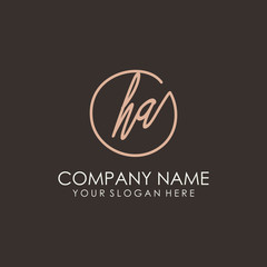 HA initials signature logo. Handwritten vector logo template connected to a circle. Hand drawn Calligraphy lettering Vector illustration.