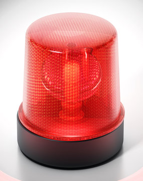 Flashing Red Alarm Light Isolated On White Background. 3D Illustration