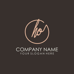 HO initials signature logo. Handwritten vector logo template connected to a circle. Hand drawn Calligraphy lettering Vector illustration.
