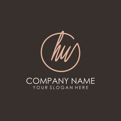 HU initials signature logo. Handwritten vector logo template connected to a circle. Hand drawn Calligraphy lettering Vector illustration.