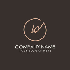 IC initials signature logo. Handwritten vector logo template connected to a circle. Hand drawn Calligraphy lettering Vector illustration.