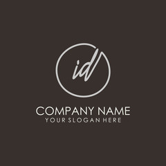 ID initials signature logo. Handwritten vector logo template connected to a circle. Hand drawn Calligraphy lettering Vector illustration.