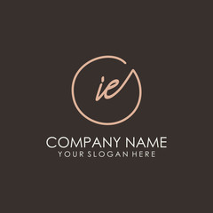 IE initials signature logo. Handwritten vector logo template connected to a circle. Hand drawn Calligraphy lettering Vector illustration.