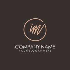 IM initials signature logo. Handwritten vector logo template connected to a circle. Hand drawn Calligraphy lettering Vector illustration.
