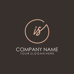 IS initials signature logo. Handwritten vector logo template connected to a circle. Hand drawn Calligraphy lettering Vector illustration.