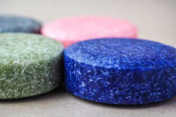 Colorful round solid shampoo bars (zero waste)