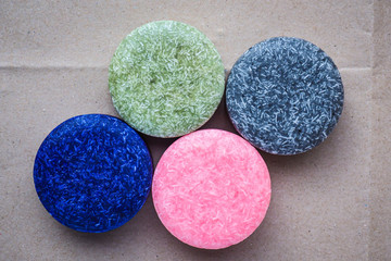 Colorful round solid shampoo bars (zero waste)