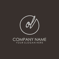 OL initials signature logo. Handwritten vector logo template connected to a circle. Hand drawn Calligraphy lettering Vector illustration.