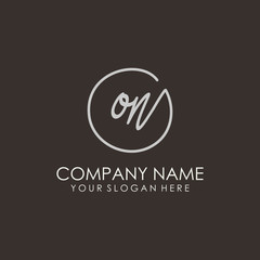 ON initials signature logo. Handwritten vector logo template connected to a circle. Hand drawn Calligraphy lettering Vector illustration.