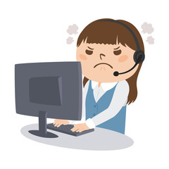 職業のイラスト。女性の電話オペレーター。怒っている女性。