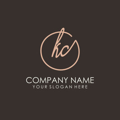 KC initials signature logo. Handwritten vector logo template connected to a circle. Hand drawn Calligraphy lettering Vector illustration.