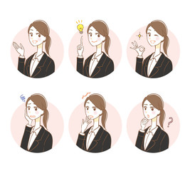 Business woman facial expression illustration set