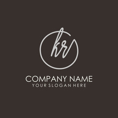 KR initials signature logo. Handwritten vector logo template connected to a circle. Hand drawn Calligraphy lettering Vector illustration.