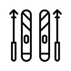 Icon ski in outline style. vector illustration and editable stroke. Isolated on white background.