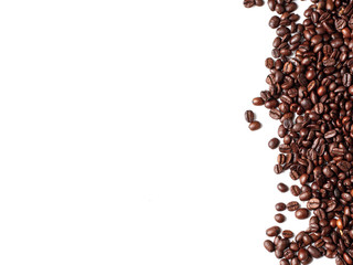 Coffee beans background isolated on white background. Top view. 