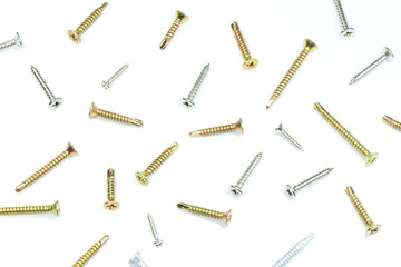 Various self drilling screw pattern for background , isolated on a white background.