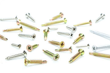 Various self drilling screw, isolated on a white background.