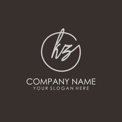 KZ initials signature logo. Handwritten vector logo template connected to a circle. Hand drawn Calligraphy lettering Vector illustration.