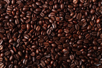 Background of coffee beans top view. 