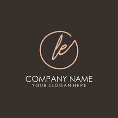 LE initials signature logo. Handwritten vector logo template connected to a circle. Hand drawn Calligraphy lettering Vector illustration.