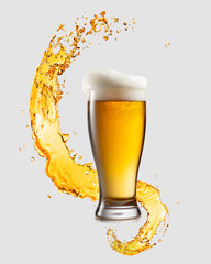 Class of light beer with splashing wave.