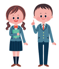 学生の全身イラスト 男女セット