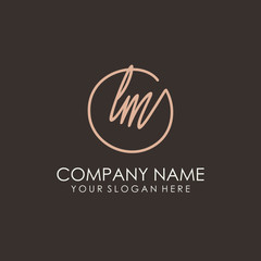 LM initials signature logo. Handwritten vector logo template connected to a circle. Hand drawn Calligraphy lettering Vector illustration.