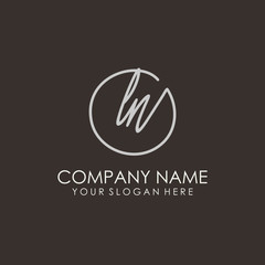 LN initials signature logo. Handwritten vector logo template connected to a circle. Hand drawn Calligraphy lettering Vector illustration.