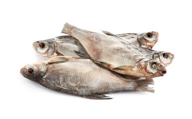 Tasty dried fish isolated on white. Seafood
