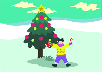 Little Boy Happy decotaing christmas tree