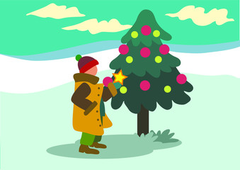 Man Decorate Christmas Tree