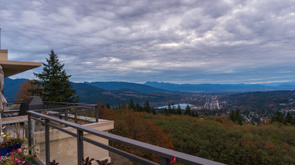 Fototapeta na wymiar Fall view from Burnaby Mountain to Burrard Inlet and Port Moody