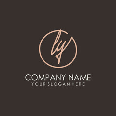 LY initials signature logo. Handwritten vector logo template connected to a circle. Hand drawn Calligraphy lettering Vector illustration.