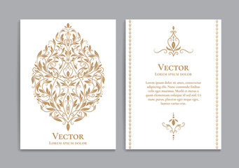 Fototapeta na wymiar White and gold luxury invitation card design. Vintage ornament template. Can be used for background and wallpaper. Elegant and classic vector elements great for decoration.