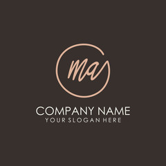 MA initials signature logo. Handwritten vector logo template connected to a circle. Hand drawn Calligraphy lettering Vector illustration.