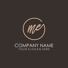 ME initials signature logo. Handwritten vector logo template connected to a circle. Hand drawn Calligraphy lettering Vector illustration.