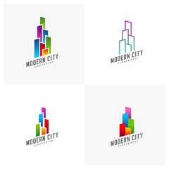 Set of Modern City Logo Design Vector Template, Real estate Logo Concept, Emblem, Design Concept, Creative Symbol, Icon