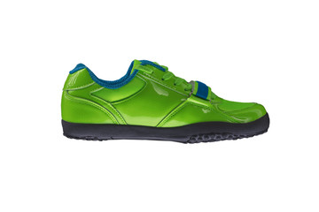 Green glossy sneaker on a white background. Sport shoes