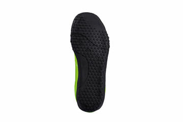 Black sole green glossy sneaker on a white background. Sport shoes.