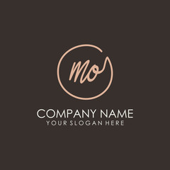 MO initials signature logo. Handwritten vector logo template connected to a circle. Hand drawn Calligraphy lettering Vector illustration.