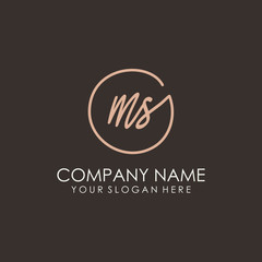 MS initials signature logo. Handwritten vector logo template connected to a circle. Hand drawn Calligraphy lettering Vector illustration.