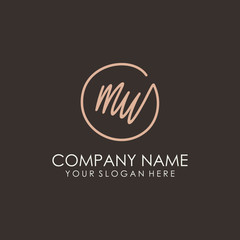 MU initials signature logo. Handwritten vector logo template connected to a circle. Hand drawn Calligraphy lettering Vector illustration.