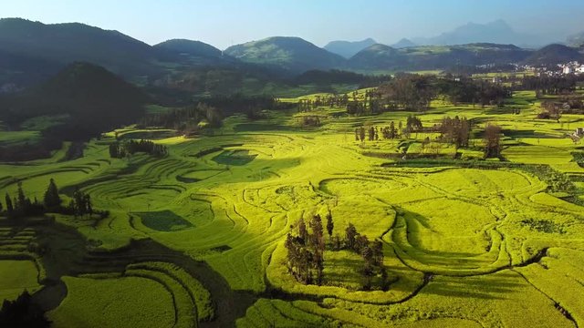 Aerial view drone flight above Jiulong waterfall in Luoping, Yunnan, China