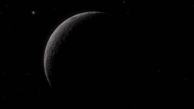 Fly by of the Moon with Earth on the right-hand side PC Rendered/Graphic video clip
