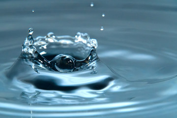 Beautiful splash of water drop on water surface, macro photo