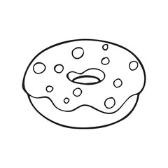 Single hand drawn doughnut or donut. In doodle style, black outline isolated on a white background. Cute element for card, social media banner, stickers. Vector illustration
