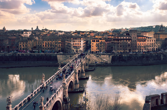  View from Castel Sant'Angelo  of the river Tiber and and the city of Rome.