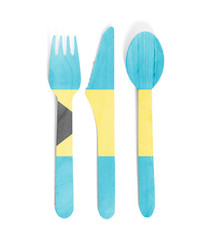 Eco friendly wooden cutlery - Plastic free concept - Flag of Bahamas