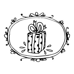 Holly day x mas  Gift in frame vector illustration